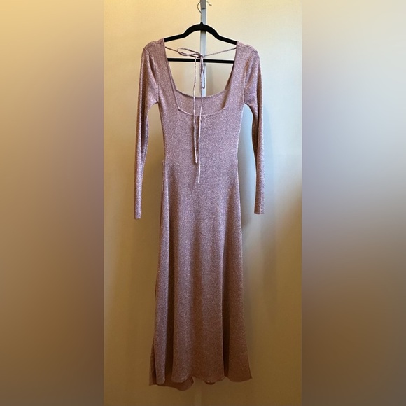 NWT MISA Minka Longsleeve Cutout Dress S Rose Metallic Knit - Picture 8 of 15